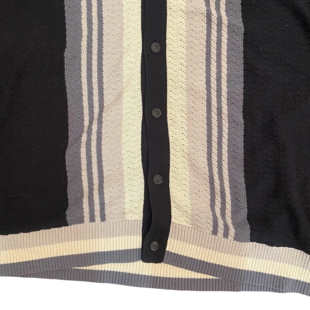 Urban Outfitters Men’s Button-Down Polo Sweater Size L Black Grey Cream Cotton